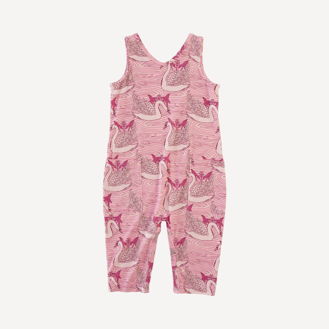 relaxed romper | pink nouveau swans | light weight bamboo
