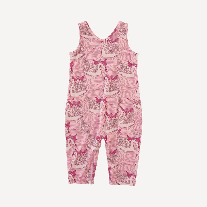 relaxed romper | pink nouveau swans | light weight bamboo