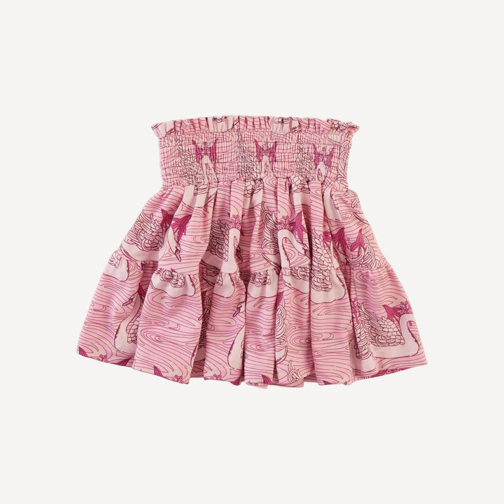 smocked tiered skirt | pink nouveau swans | light weight bamboo