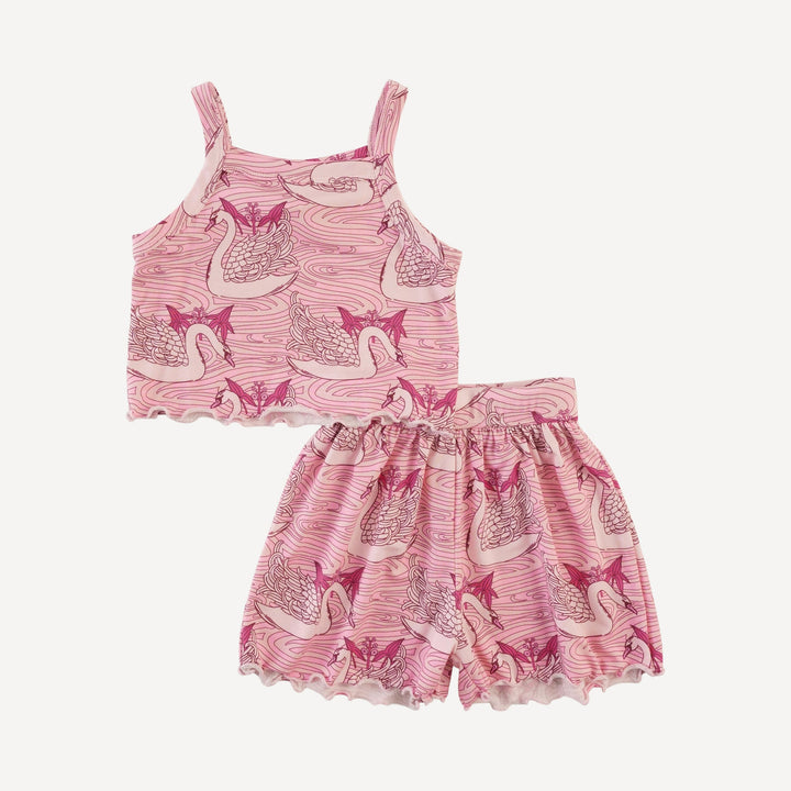 jade short set | pink nouveau swans | light weight bamboo