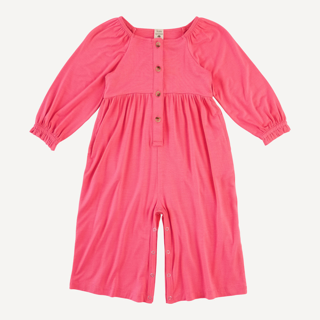 long sleeve woodland gaucho jumpsuit | hot fuchsia | bamboo