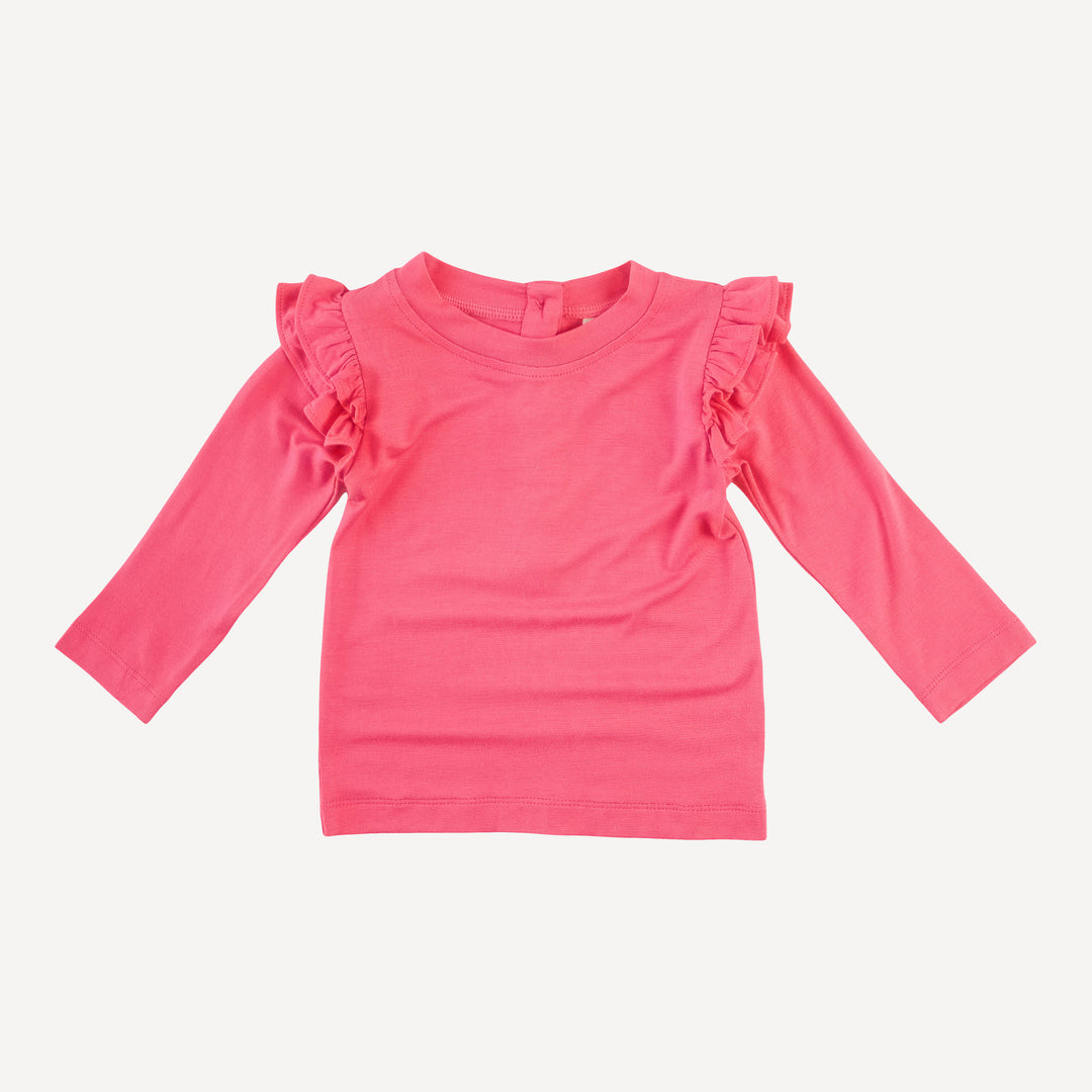 long sleeve double ruffle top | hot fuchsia | bamboo