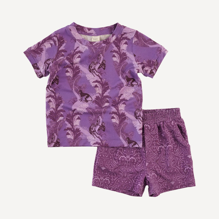 short sleeve topstitch tee + relaxed short set | monkeys | light weight bamboo