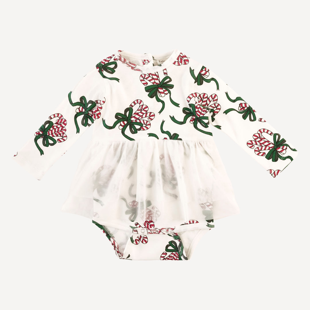 long sleeve tulle skirted bodysuit | candy canes | organic cotton flat rib