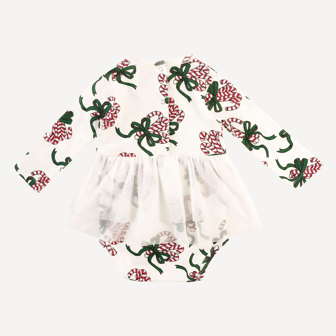 long sleeve tulle skirted bodysuit | candy canes | organic cotton flat rib