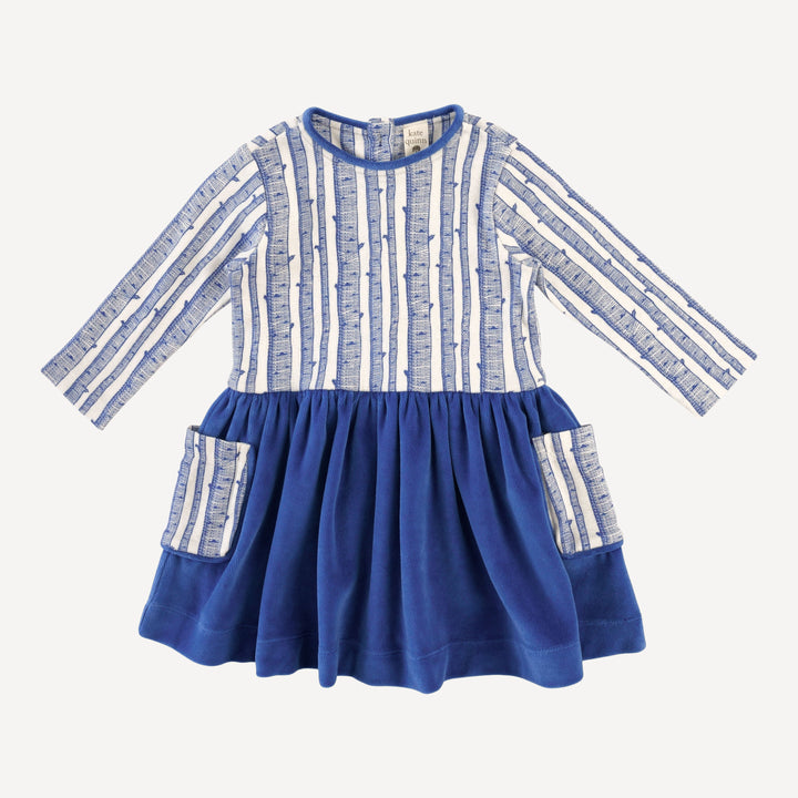 long sleeve piped cargo pocket dress | monaco birch | organic cotton flat rib