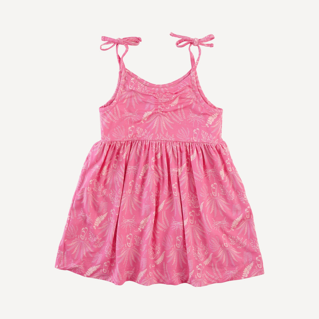 spaghetti tie ruched pocket dress | pink magical fern | light weight bamboo