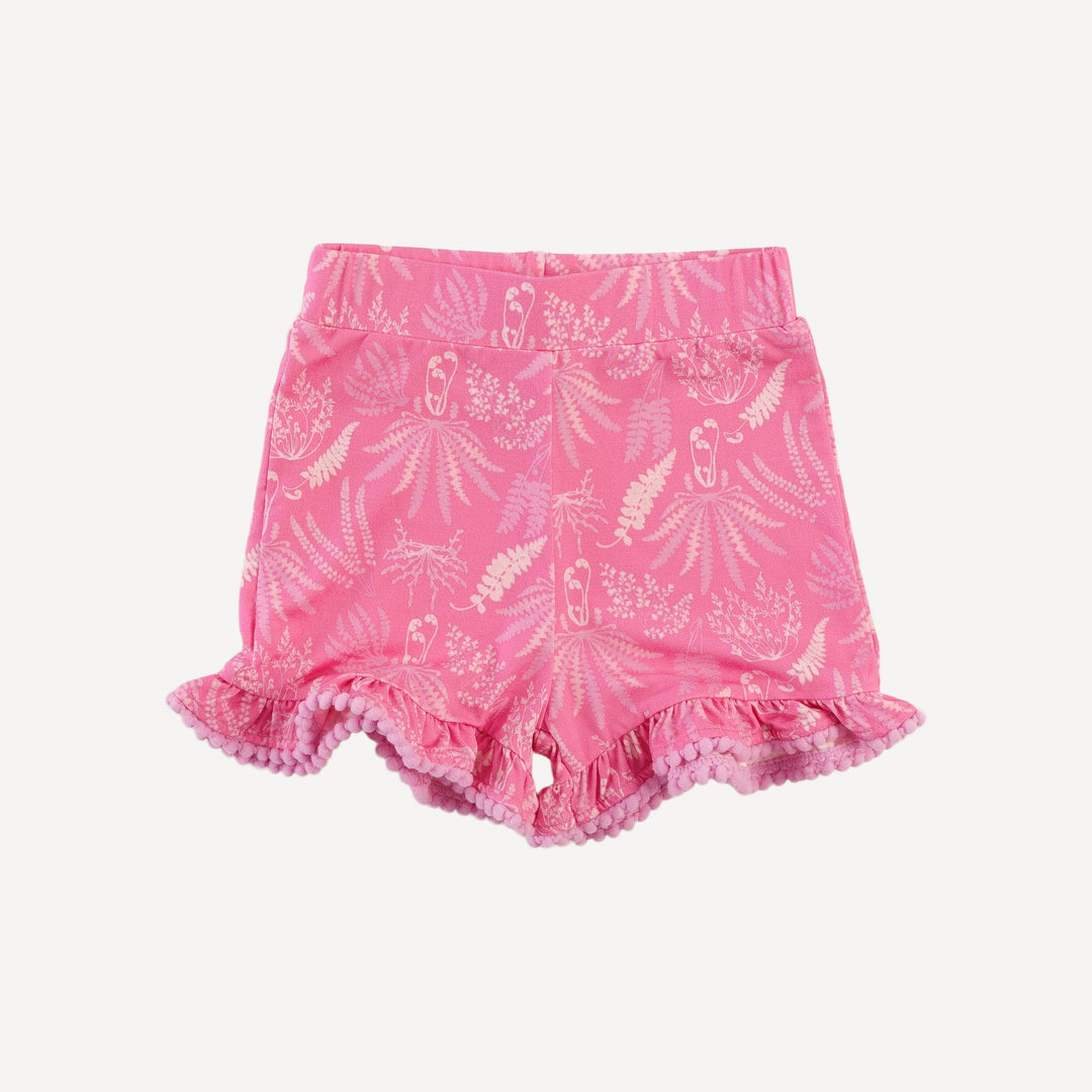 spaghetti tie pom pom ballerina top + ruffle short set | pink magical fern | light weight bamboo