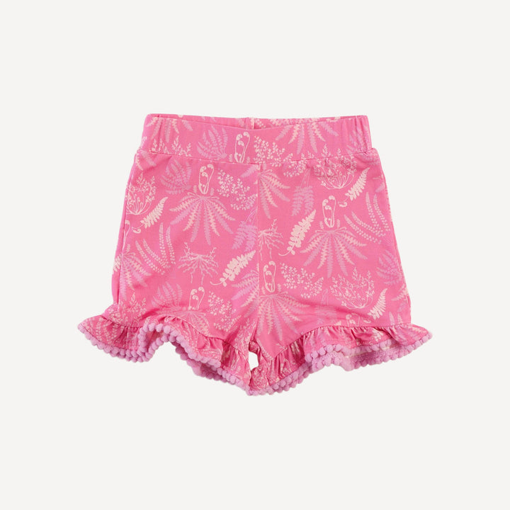 spaghetti tie pom pom ballerina top + ruffle short set | pink magical fern | light weight bamboo