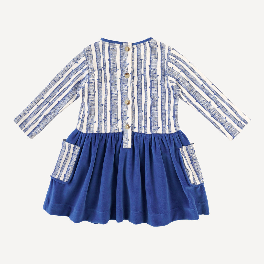long sleeve piped cargo pocket dress | monaco birch | organic cotton flat rib