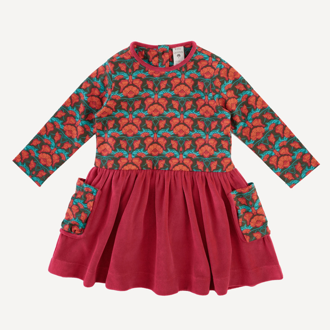 long sleeve piped cargo pocket dress | poppy | organic cotton jersey
