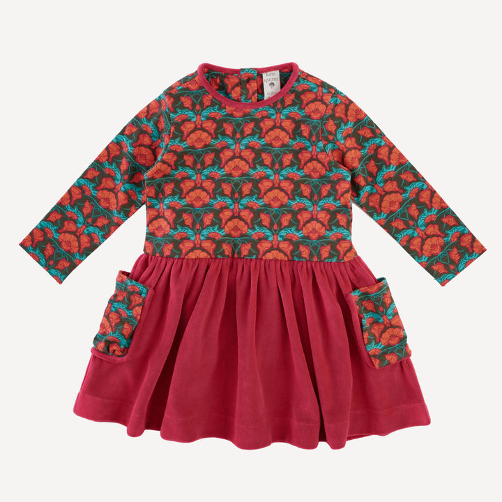 long sleeve piped cargo pocket dress | poppy | organic cotton jersey