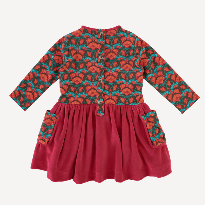 long sleeve piped cargo pocket dress | poppy | organic cotton jersey
