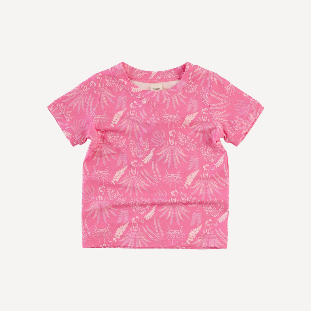 short sleeve topstitch tee + relaxed short set | pink magical fern | light weight bamboo
