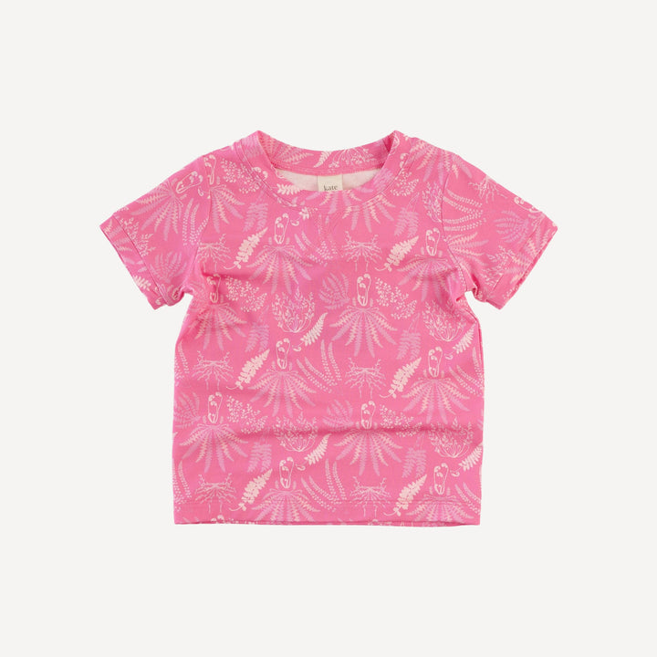 short sleeve topstitch tee + relaxed short set | pink magical fern | light weight bamboo