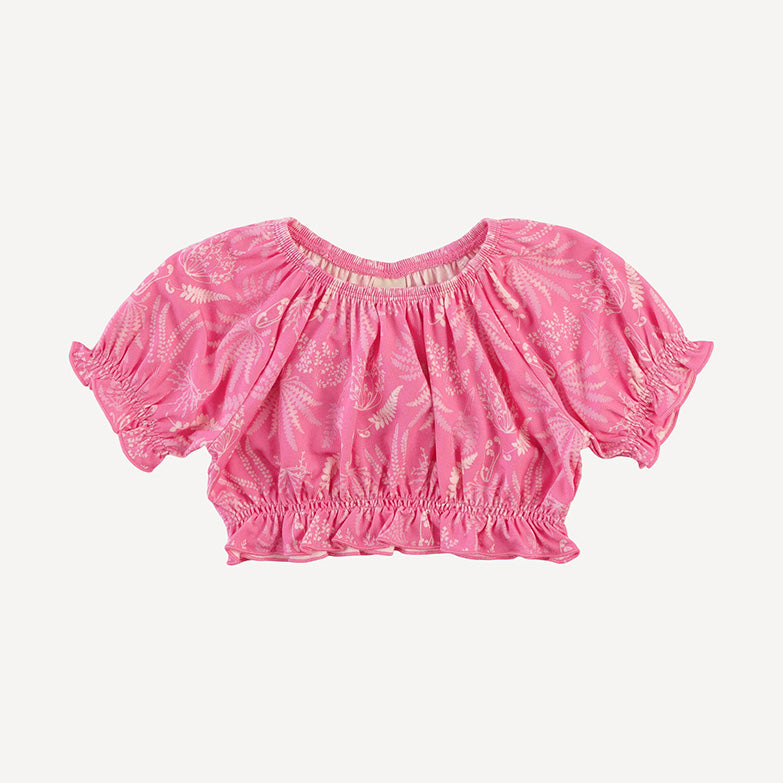 short sleeve bubble crop top | pink magical fern | light weight bamboo