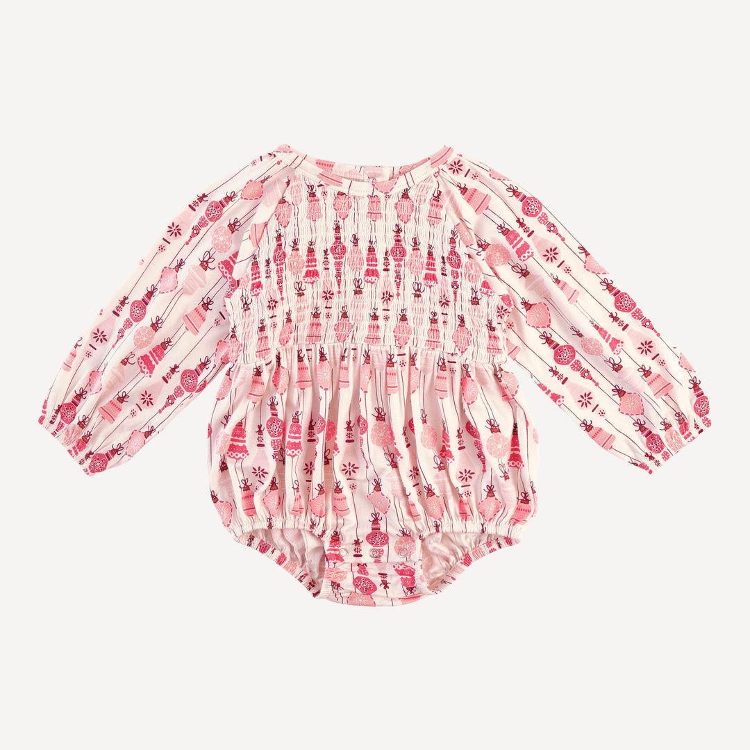 long sleeve puff smocked bubble | pink vintage ornaments | bamboo