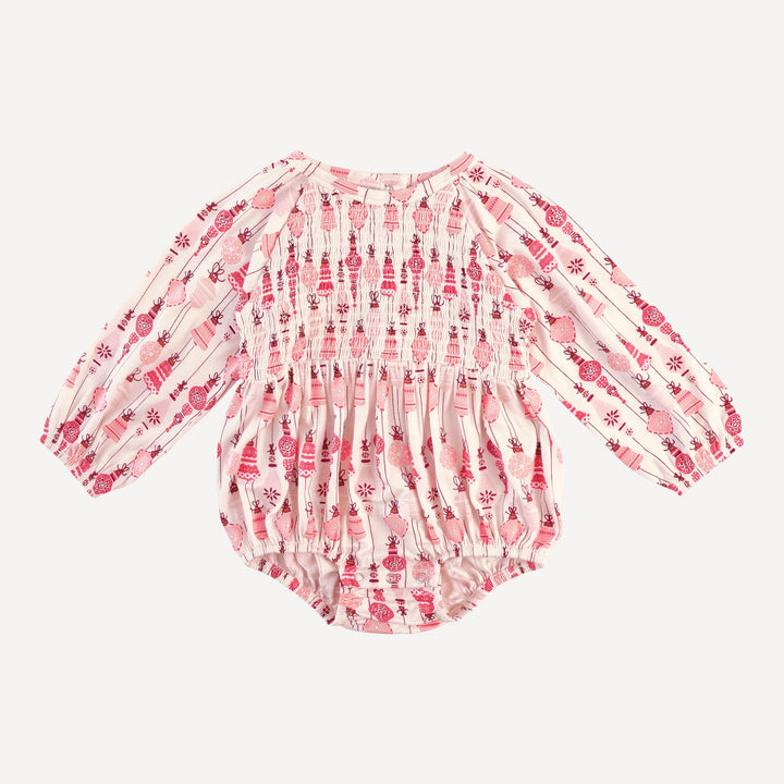 long sleeve puff smocked bubble | pink vintage ornaments | bamboo