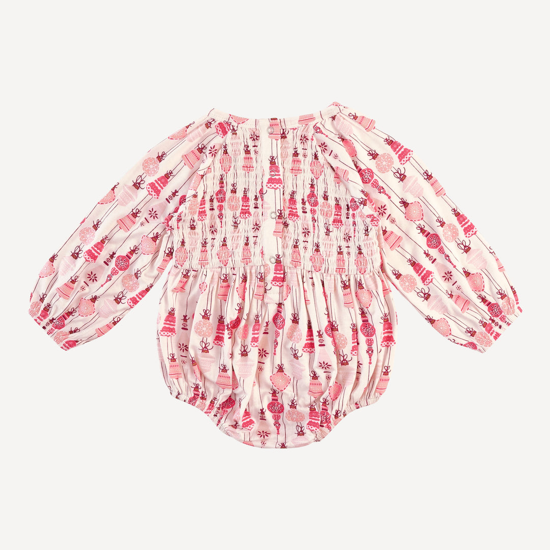 long sleeve puff smocked bubble | pink vintage ornaments | bamboo