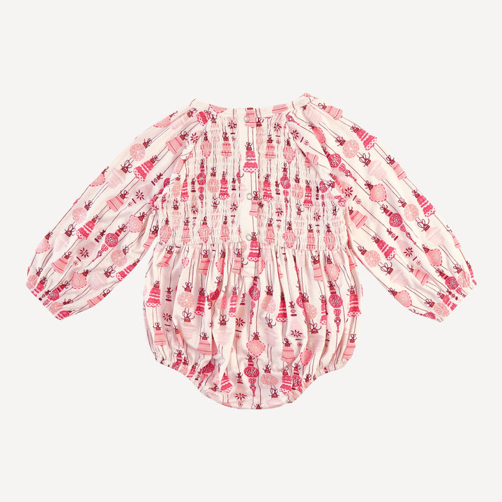 long sleeve puff smocked bubble | pink vintage ornaments | bamboo