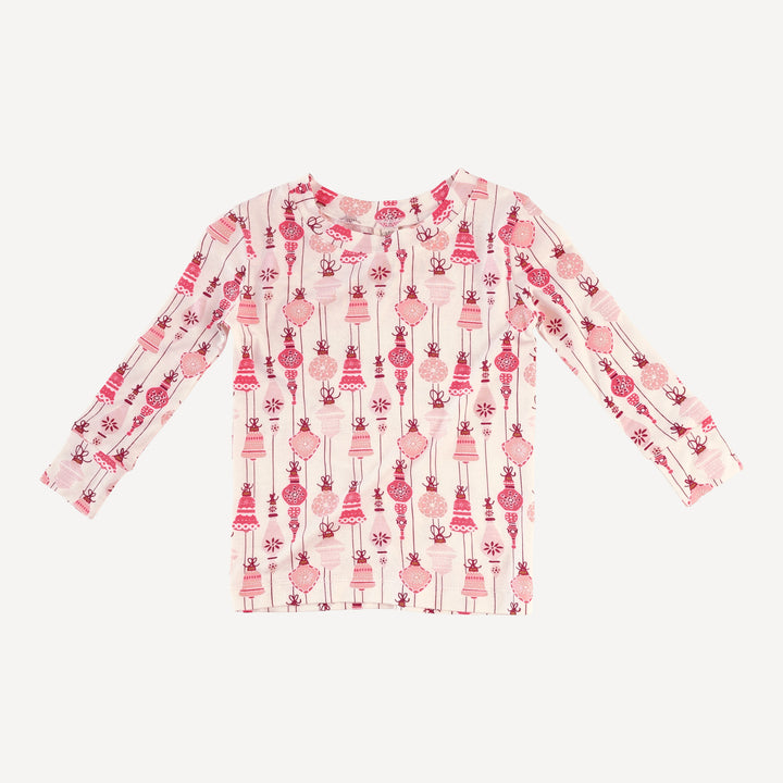 long sleeve crew neck pj set | pink vintage ornaments | bamboo