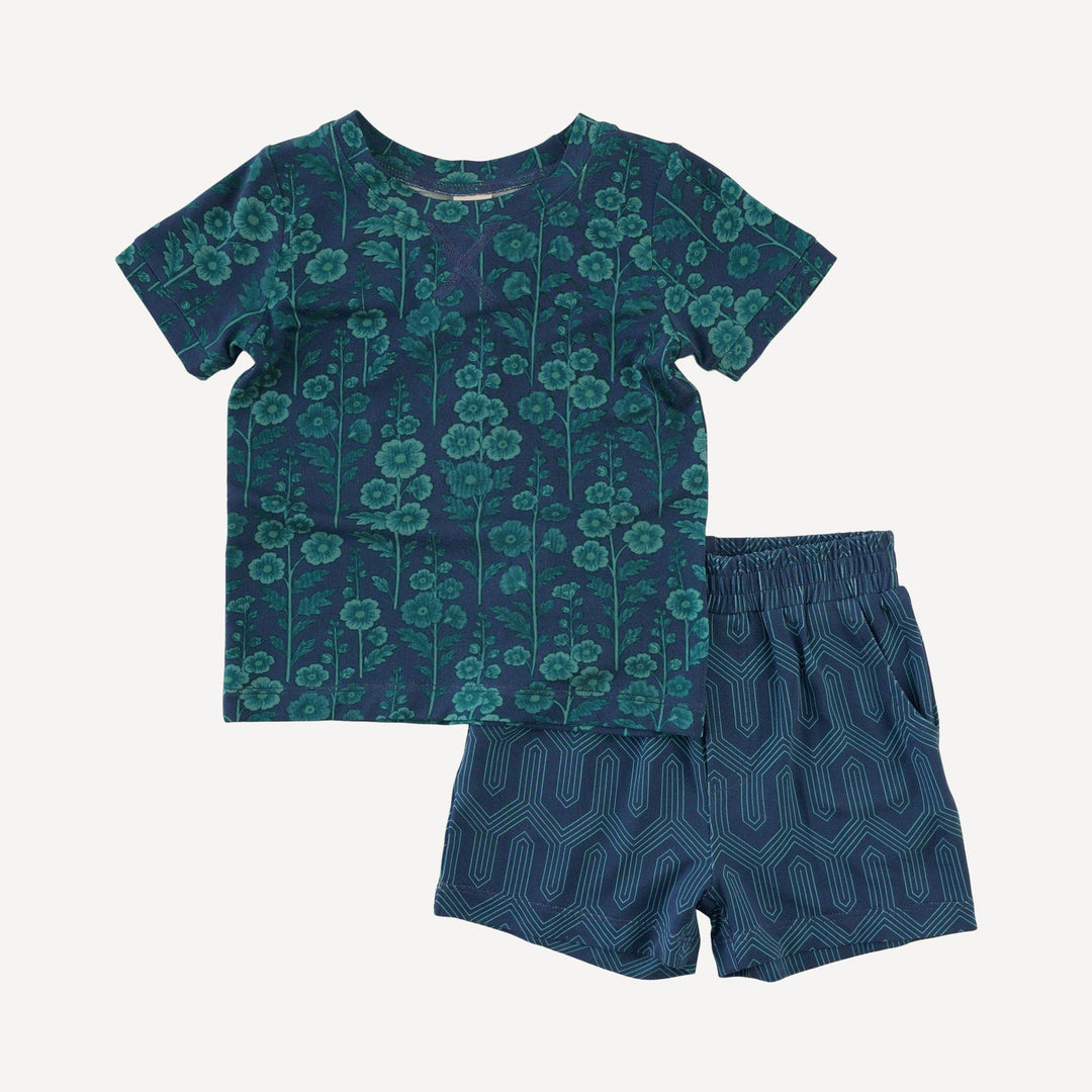 short sleeve topstitch tee + relaxed short set | blooming floral | light weight bamboo