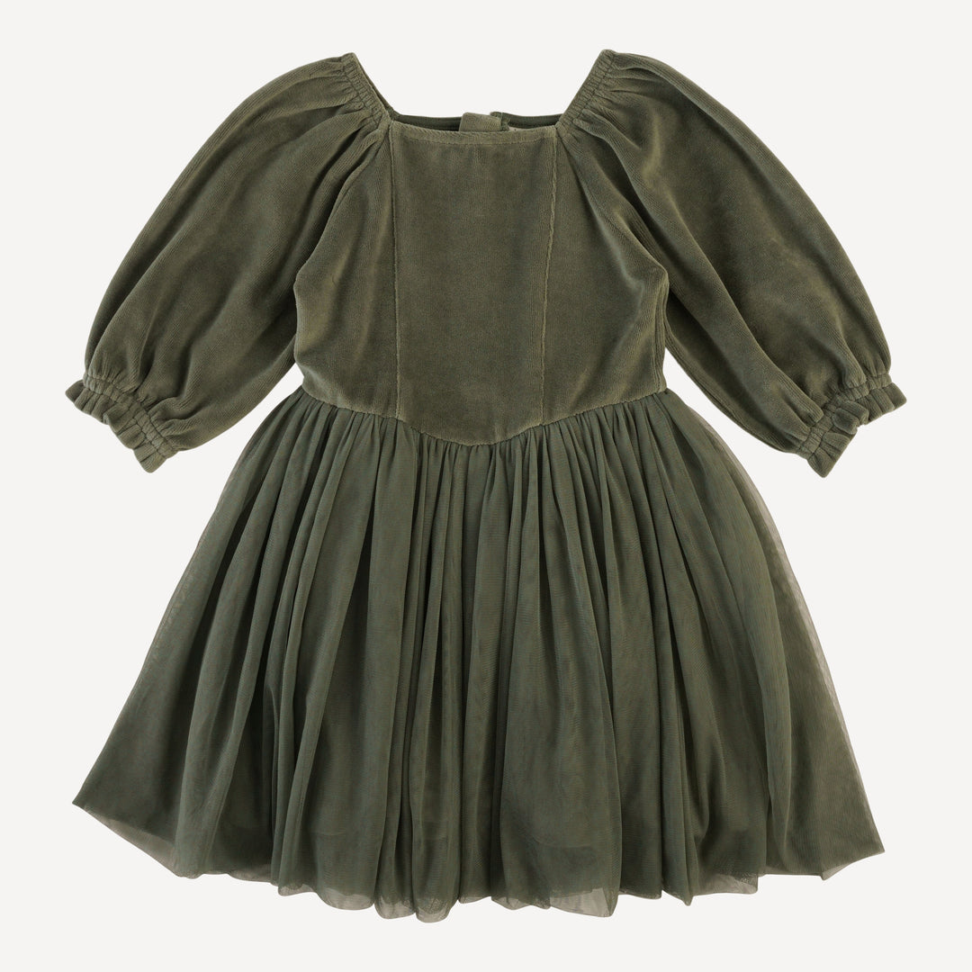 long sleeve princess tulle dress | thyme | organic cotton velour