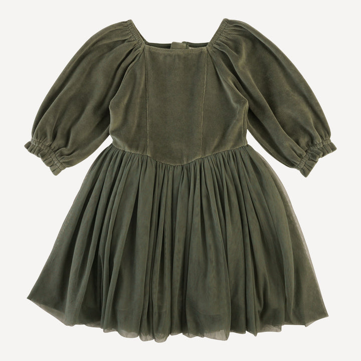 long sleeve princess tulle dress | thyme | organic cotton velour