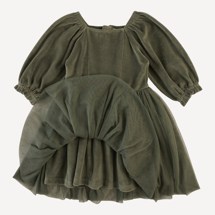 long sleeve princess tulle dress | thyme | organic cotton velour