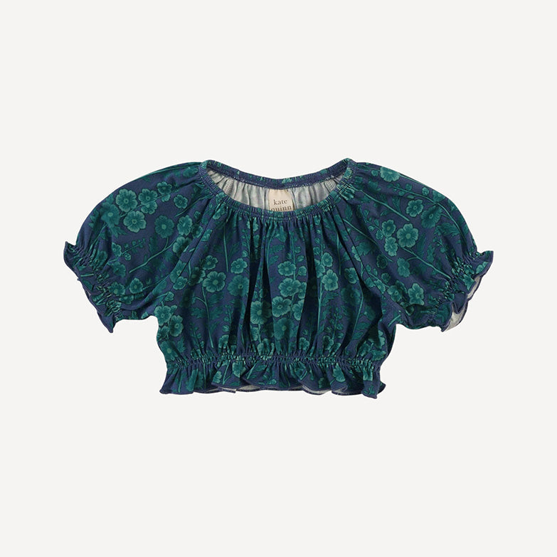 short sleeve bubble crop top | blooming floral | light weight bamboo