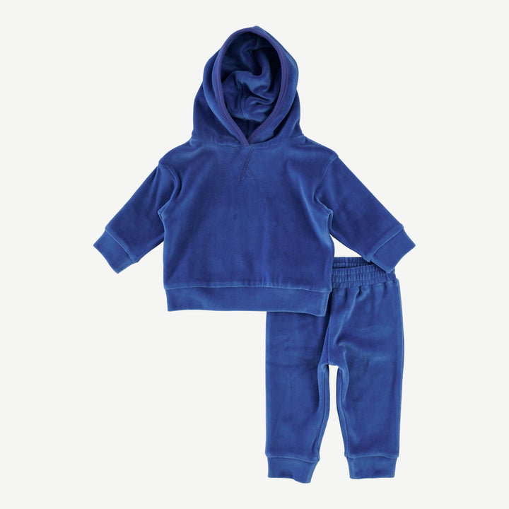 long sleeve hooded cuffed jogger set | monaco blue | organic cotton velour