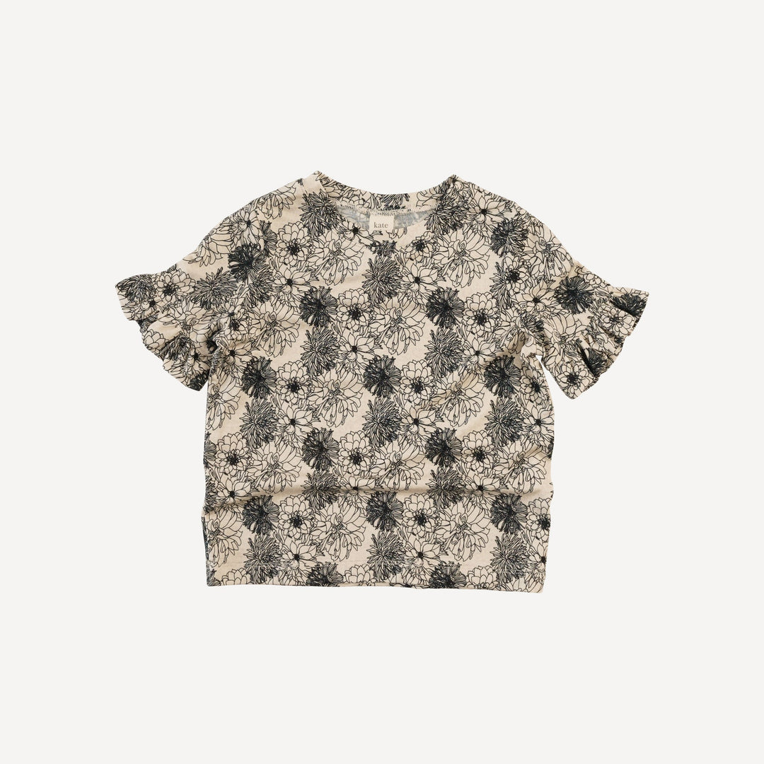 short sleeve essential ruffle boxy tee | sketched flowers | light weight bamboo