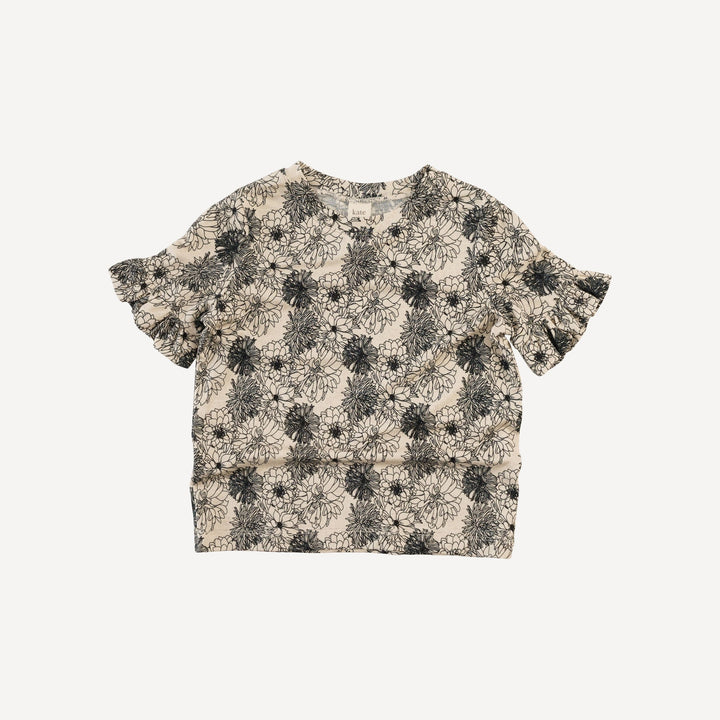 short sleeve essential ruffle boxy tee | sketched flowers | light weight bamboo