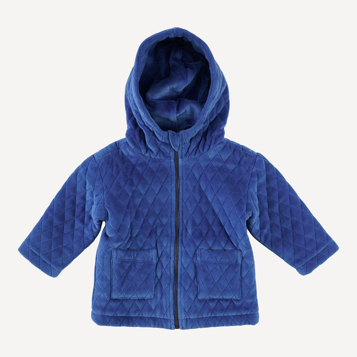 quilted hooded jacket | monaco blue | organic cotton velour
