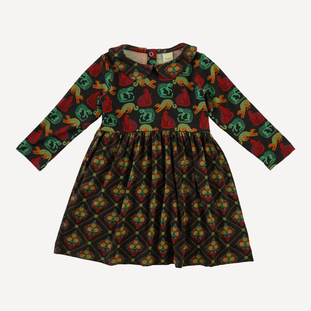 long sleeve peter pan dress | garden cats | light weight bamboo
