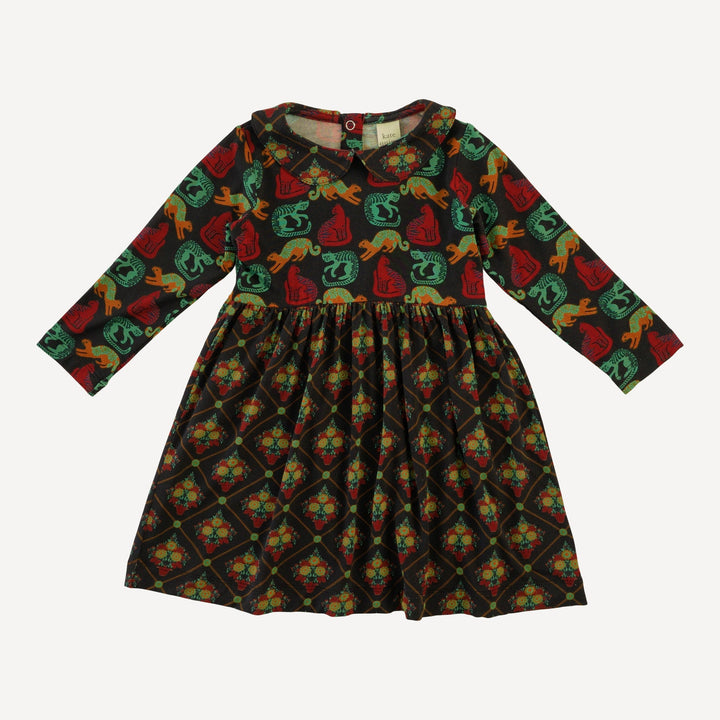 long sleeve peter pan dress | garden cats | light weight bamboo
