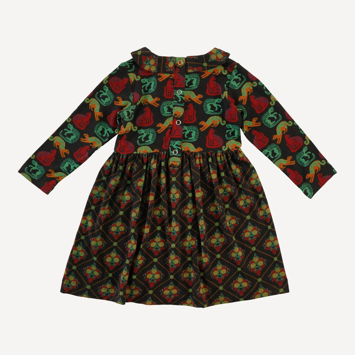 long sleeve peter pan dress | garden cats | light weight bamboo