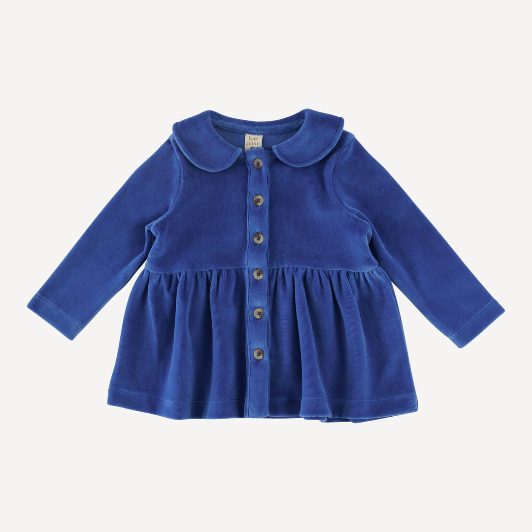 long sleeve peter pan button top + flare pant set | monaco blue | organic cotton velour
