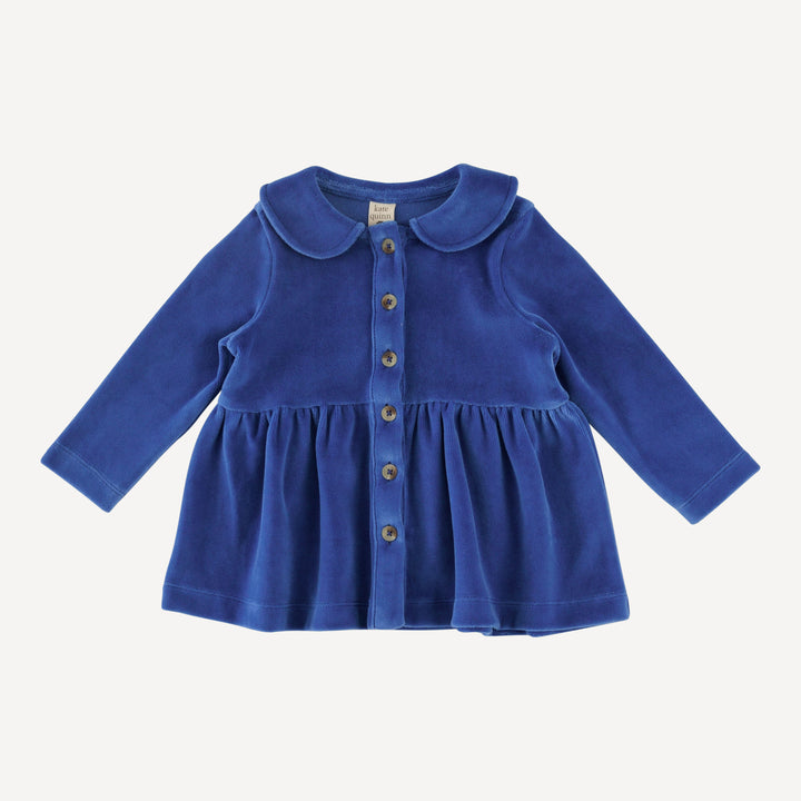 long sleeve peter pan button top + flare pant set | monaco blue | organic cotton velour