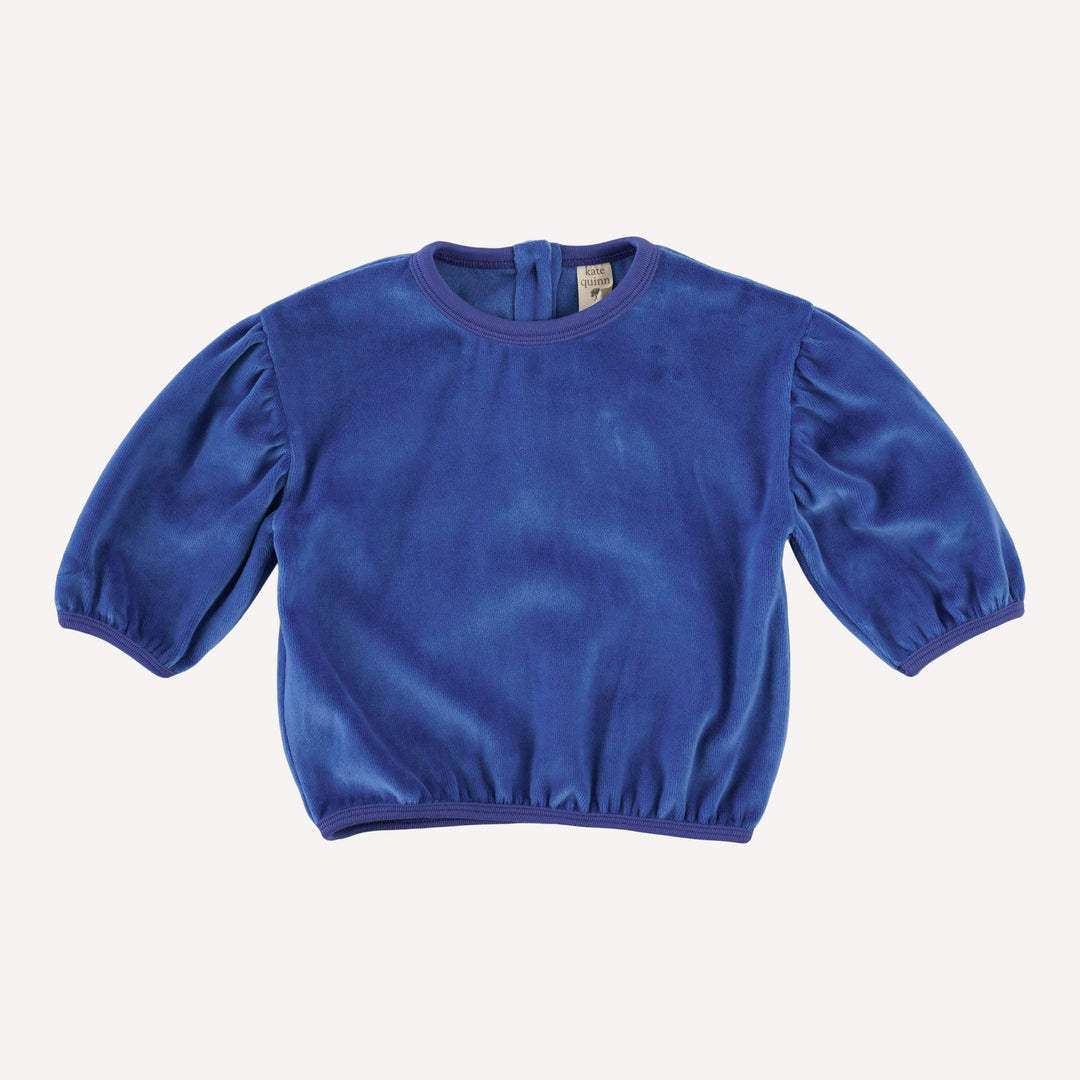long sleeve gathered balloon tee | monaco blue | organic cotton velour