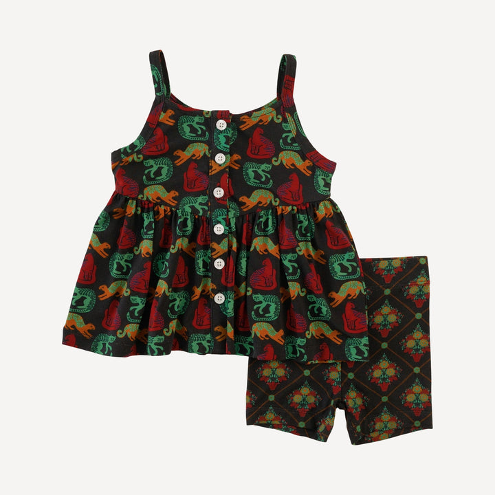 spaghetti strap v-waist top + bike short set | garden cats | light weight bamboo