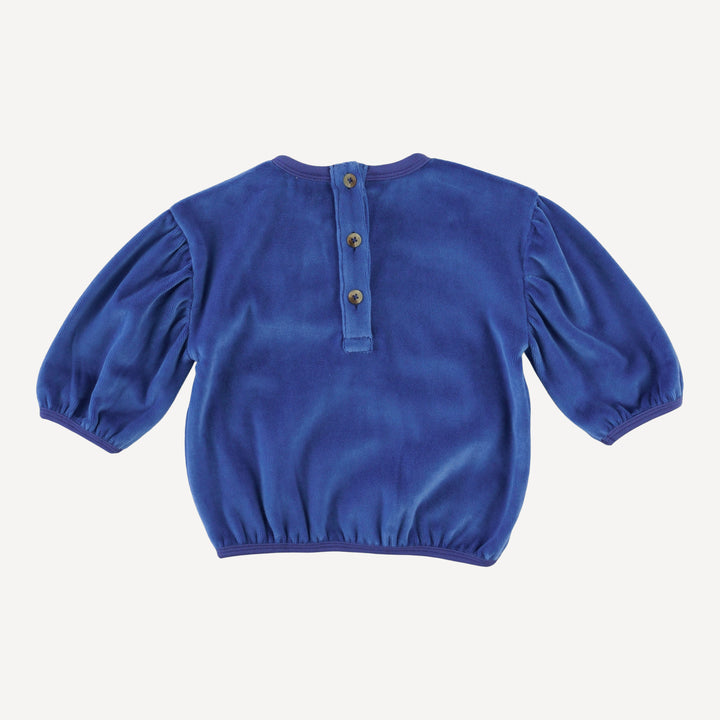 long sleeve gathered balloon tee | monaco blue | organic cotton velour
