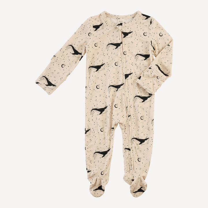 long sleeve two way zipper footie | mystical whale | light weight bamboo