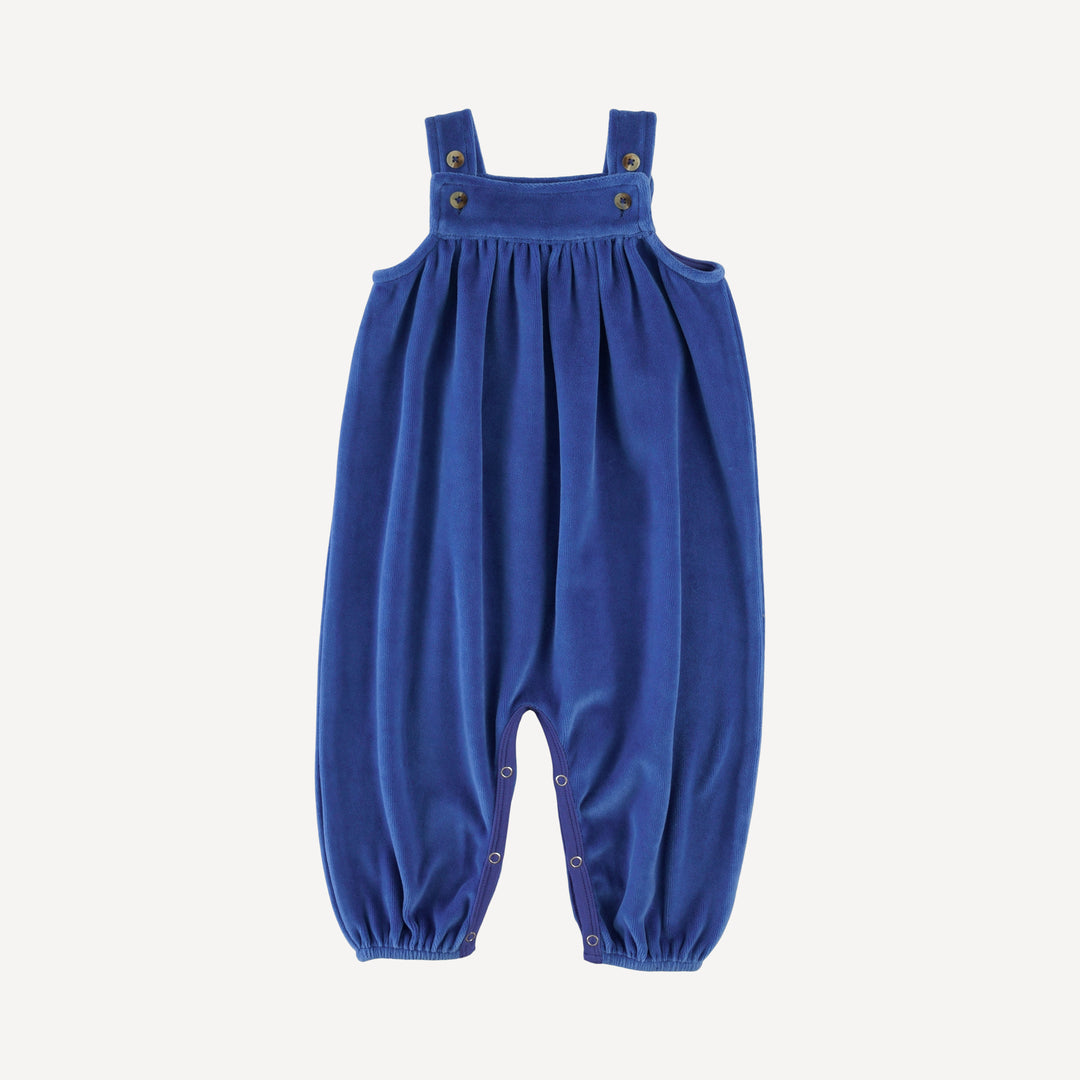 gathered overall jumpsuit | monaco blue | organic cotton velour