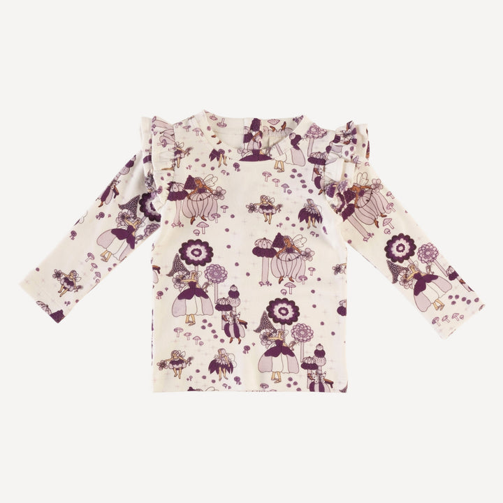 long sleeve double ruffle top | sugar plum fairy | organic cotton flat rib