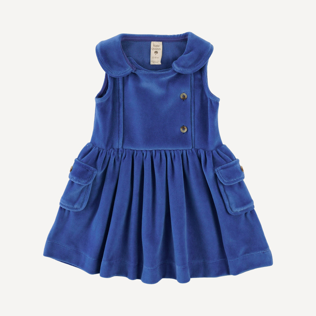 sleeveless peter pan apron dress | monaco blue | organic cotton velour