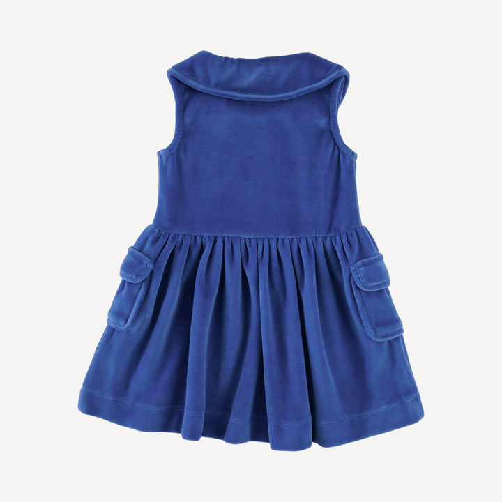 sleeveless peter pan apron dress | monaco blue | organic cotton velour