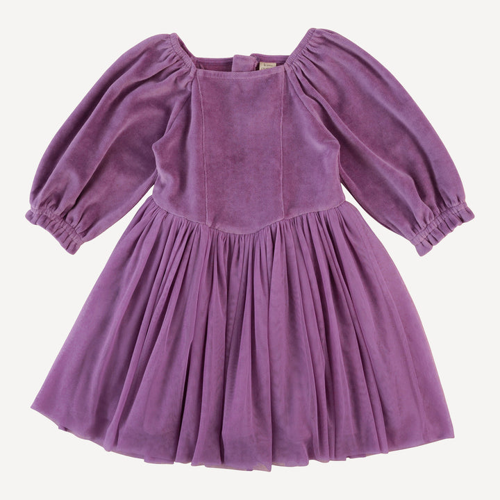 long sleeve princess tulle dress | amethyst | organic cotton velour
