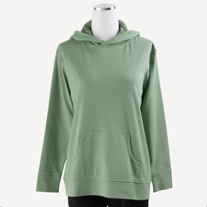 womens long sleeve boxy kanga hoodie | green bay | organic cotton interlock