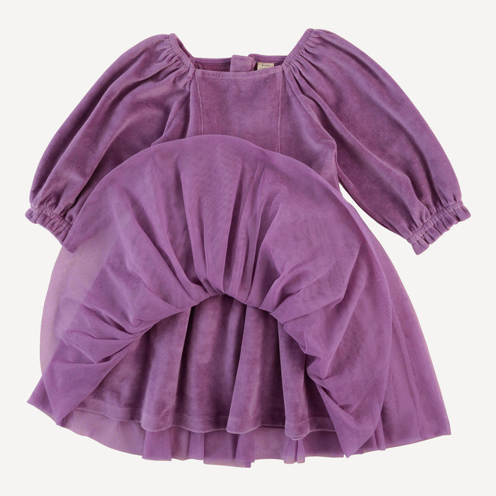 long sleeve princess tulle dress | amethyst | organic cotton velour